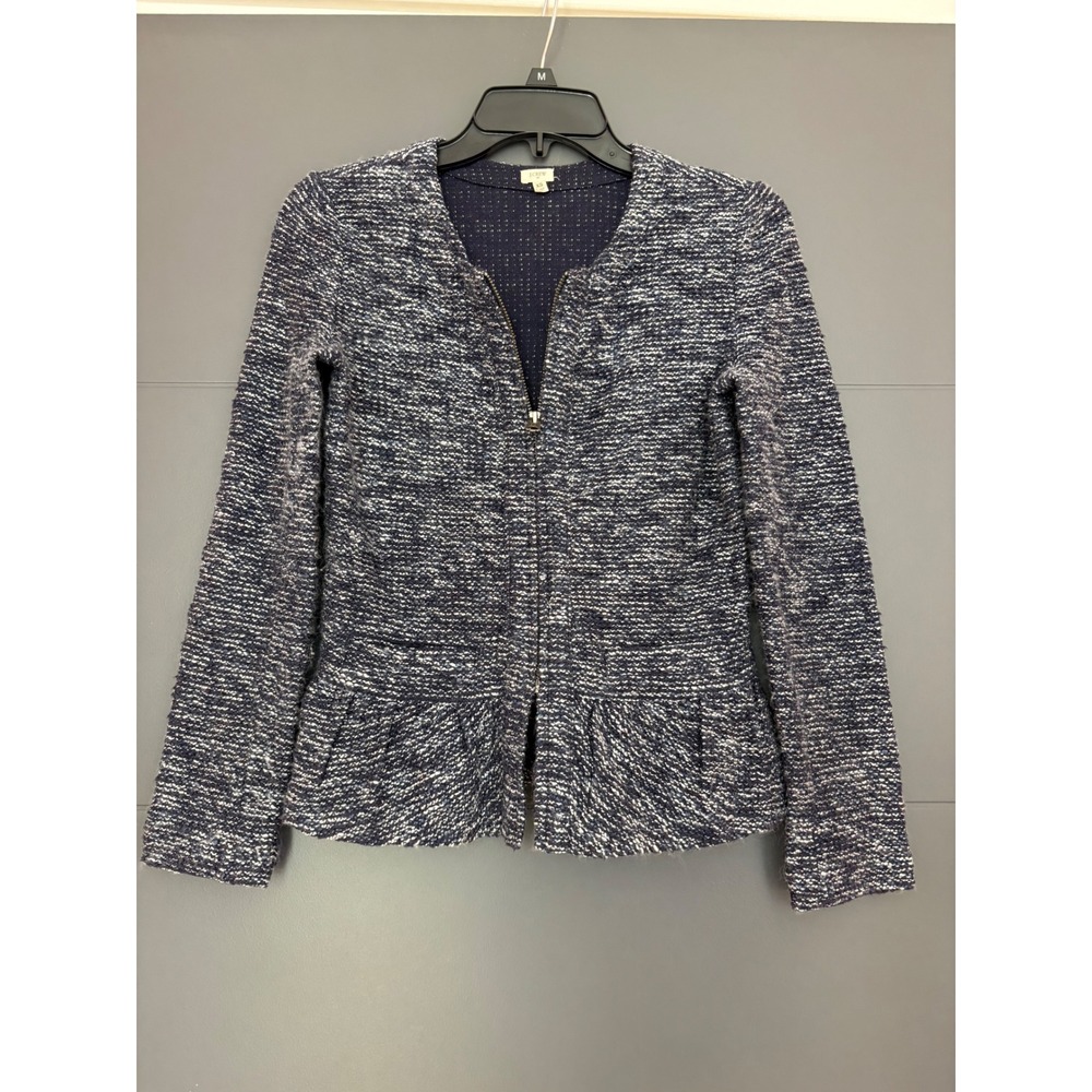 J.Crew Womens Navy Blue Boucle Peplum Zip Cardigan Jacket 02081 XS